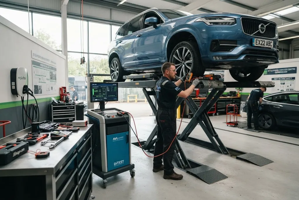 hybrid services and EV servicing in a modern UK automotive workshop